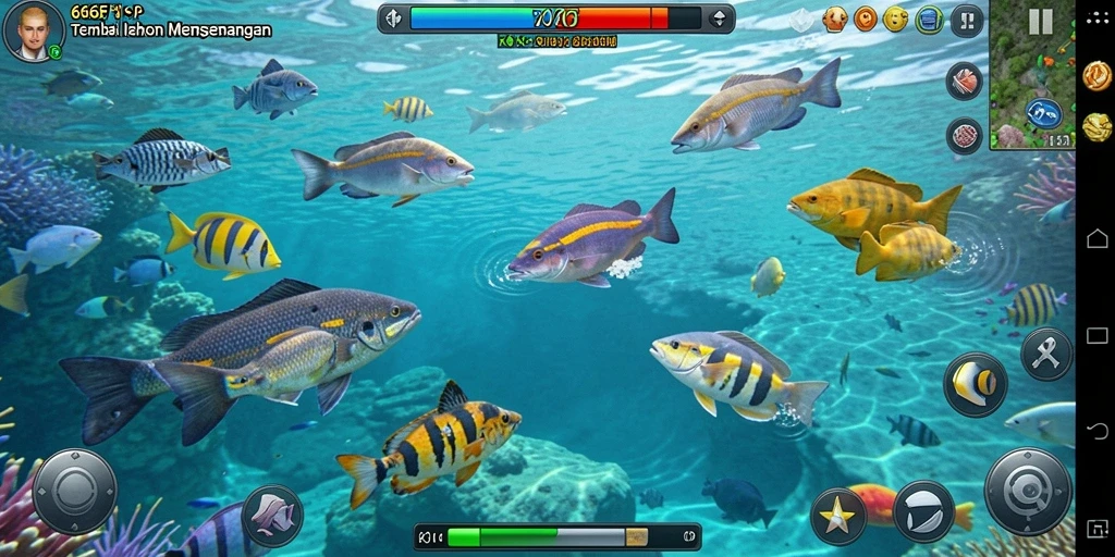 Menampilkan gameplay seru Tembak Ikan dalam 666FF.
