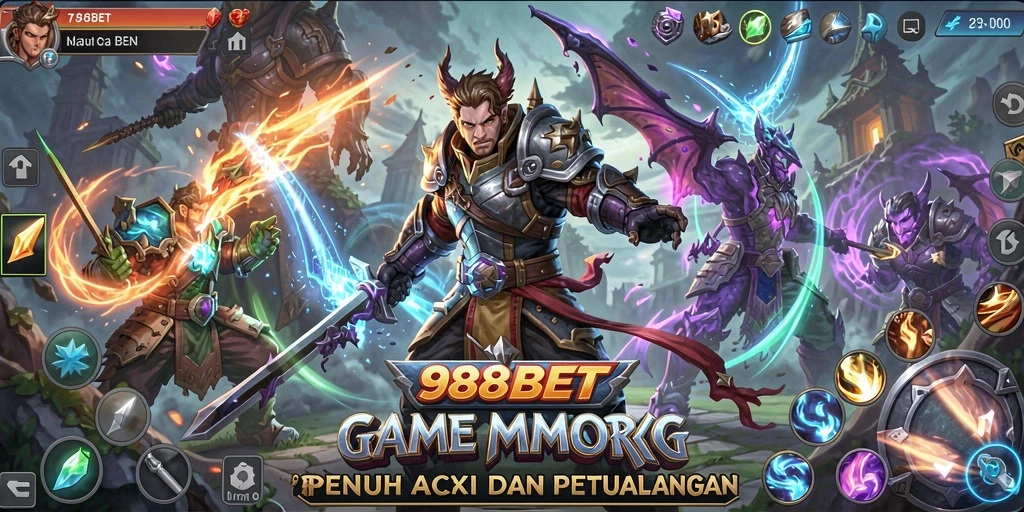 Tampilan gameplay seru dari 988BET yang menampilkan aksi MMORPG.