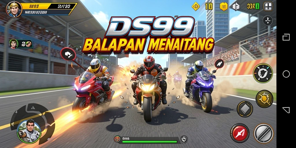 Tampilan gameplay DS99 yang mendebarkan saat balapan.