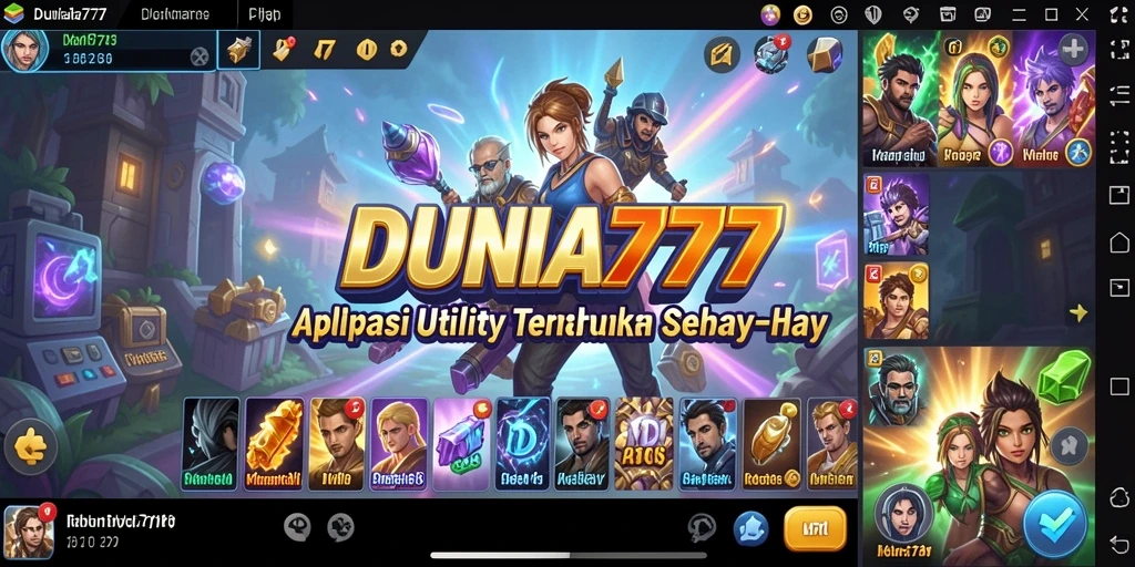 Tampilan DUNIA777 dengan berbagai fitur utility.