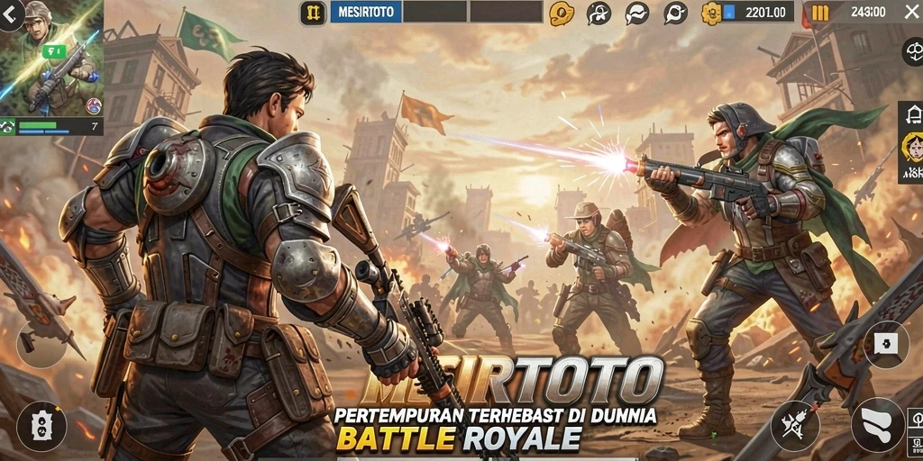 Screenshot gameplay MESIRTOTO menunjukkan intensitas pertempuran Battle Royale.