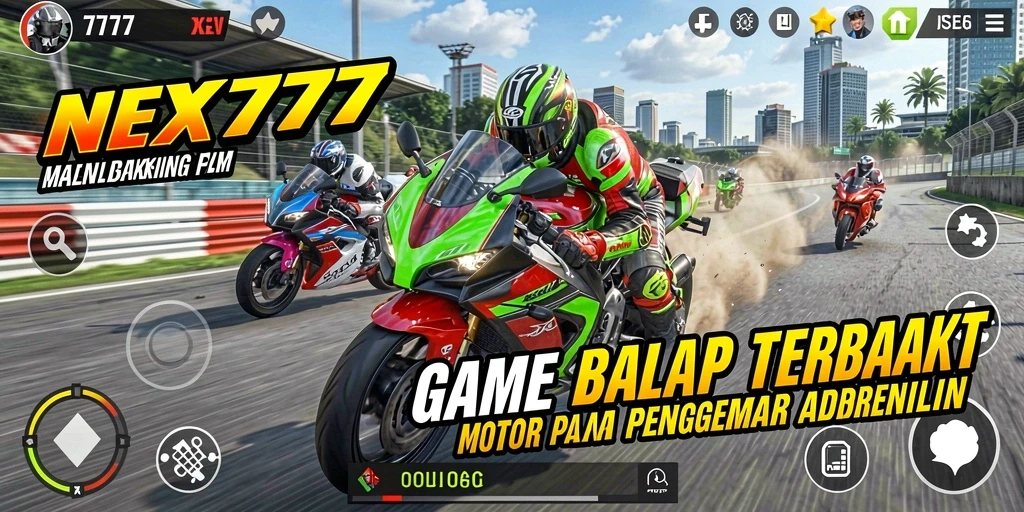 Screenshot utama NEX777 menampilkan aksi balap motor yang seru dan grafis menarik.