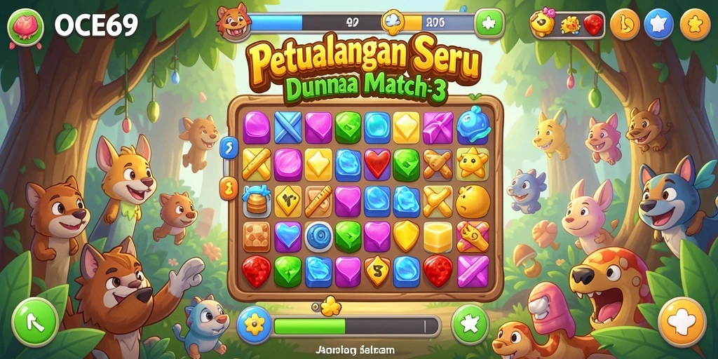 Tampilan gameplay OCE69 dengan keseruan Match-3 yang mengasyikkan.