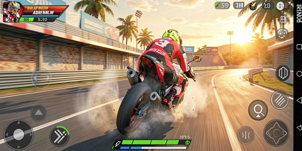 Gameplay seru S80 dengan balapan motor di lintasan menantang.