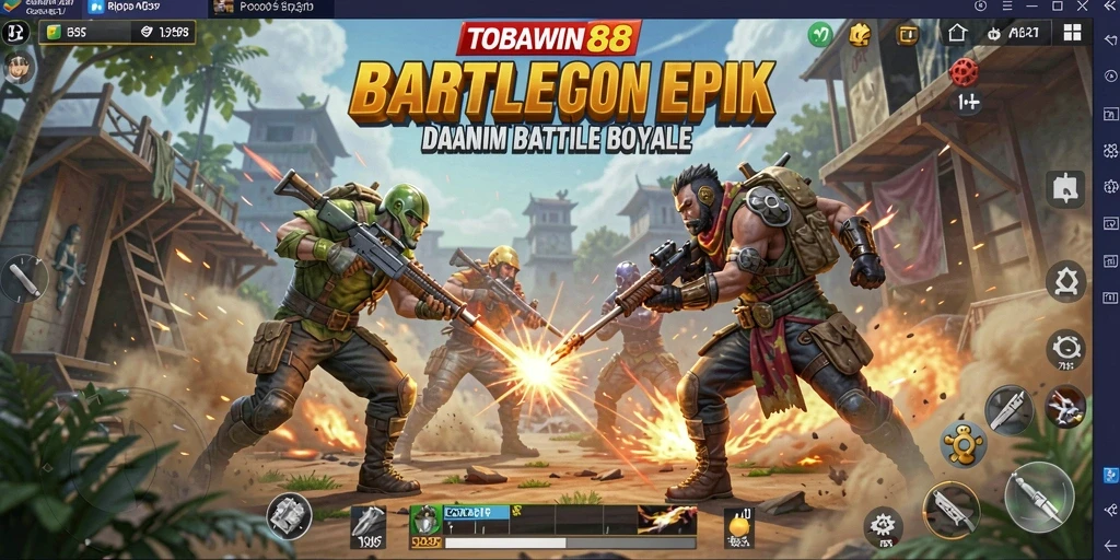 Tangkapan layar TOBAWIN88 menampilkan aksi seru di medan perang Battle Royale.