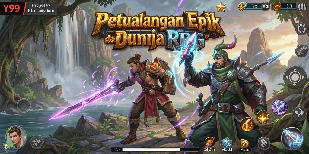 Screenshot gameplay Y89 menampilkan pertarungan epik dan dunia yang luas.